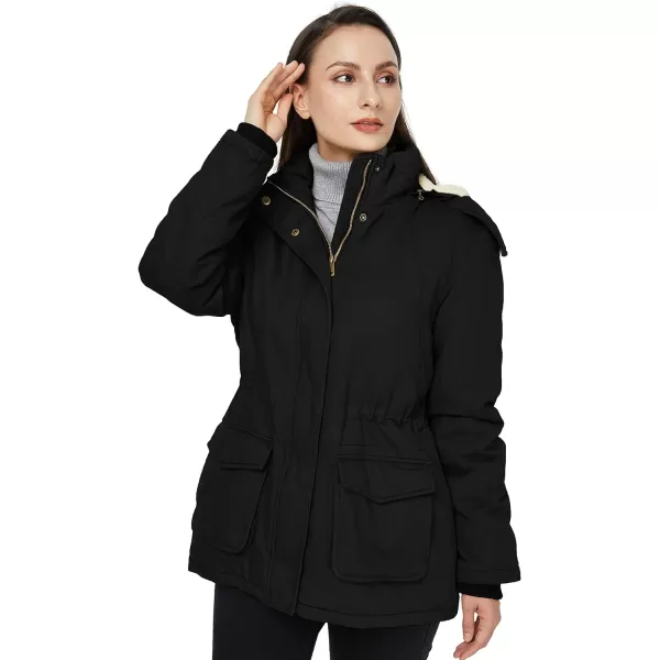 WenVen Womens Winter Warm Sherpa Lined Jacket Heavy Parka Coat with HoodBlack