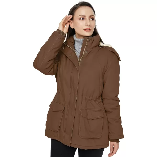 WenVen Womens Winter Warm Sherpa Lined Jacket Heavy Parka Coat with HoodBrown