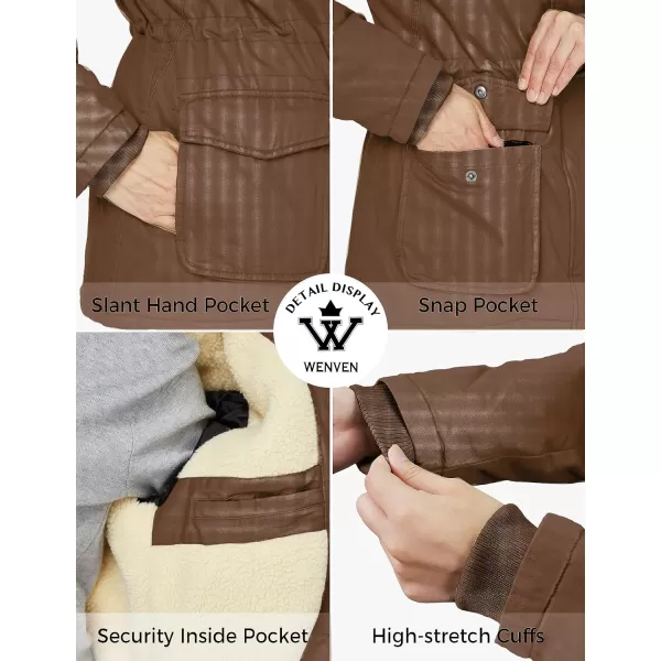 WenVen Womens Winter Warm Sherpa Lined Jacket Heavy Parka Coat with HoodBrown