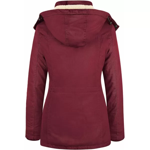 WenVen Womens Winter Warm Sherpa Lined Jacket Heavy Parka Coat with HoodClaret