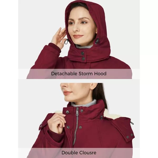 WenVen Womens Winter Warm Sherpa Lined Jacket Heavy Parka Coat with HoodClaret