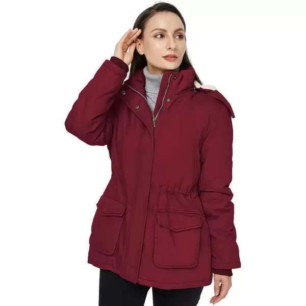 WenVen Womens Winter Warm Sherpa Lined Jacket Heavy Parka Coat with HoodClaret