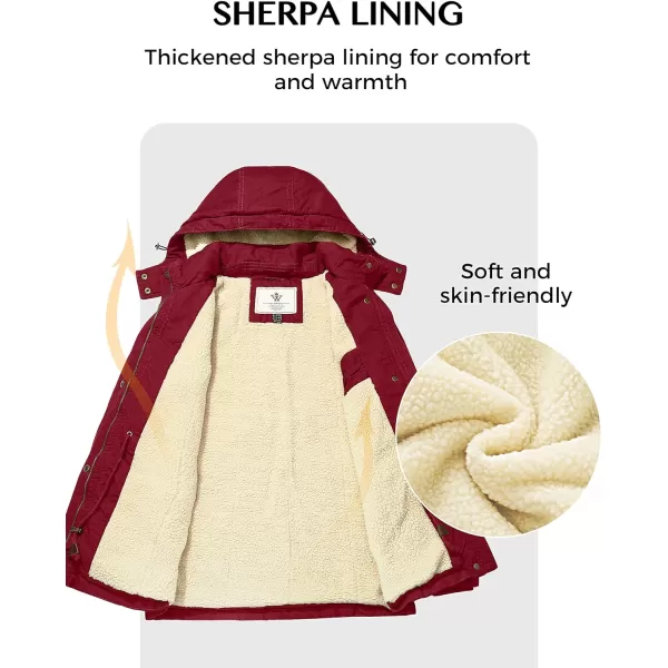 WenVen Womens Winter Warm Sherpa Lined Jacket Heavy Parka Coat with HoodClaret