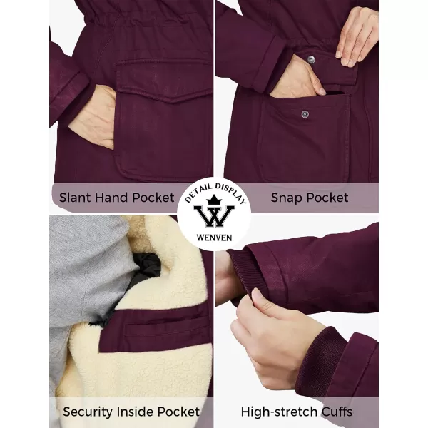 WenVen Womens Winter Warm Sherpa Lined Jacket Heavy Parka Coat with HoodDeep Wine