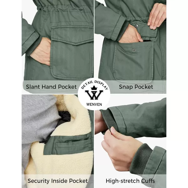 WenVen Womens Winter Warm Sherpa Lined Jacket Heavy Parka Coat with HoodGreen