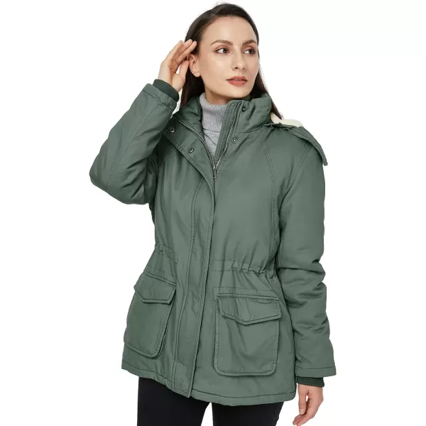 WenVen Womens Winter Warm Sherpa Lined Jacket Heavy Parka Coat with HoodGreen
