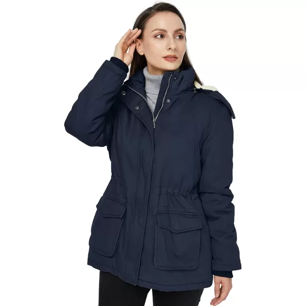 WenVen Womens Winter Warm Sherpa Lined Jacket Heavy Parka Coat with HoodNavy