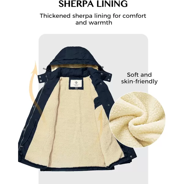 WenVen Womens Winter Warm Sherpa Lined Jacket Heavy Parka Coat with HoodNavy