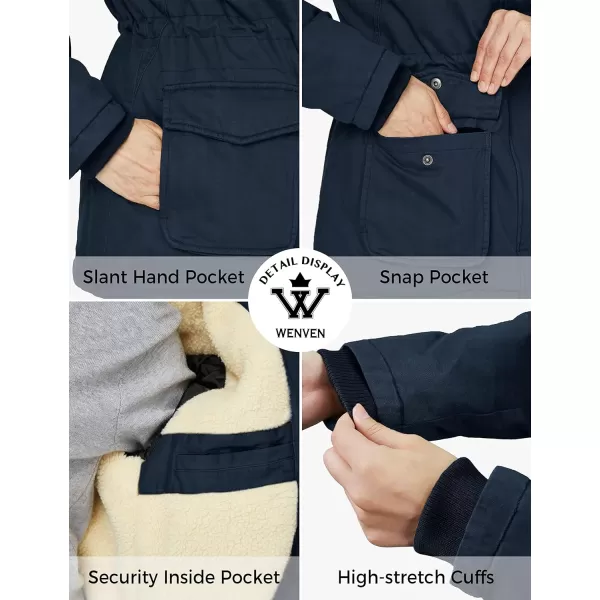 WenVen Womens Winter Warm Sherpa Lined Jacket Heavy Parka Coat with HoodNavy