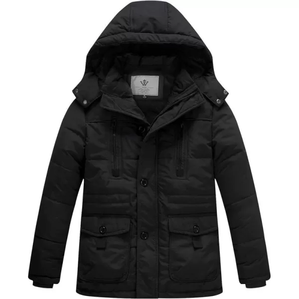 WenVen Boy Winter Warm Padded Puffer Coat Thicken Windproof Hooded Parka JacketBlack