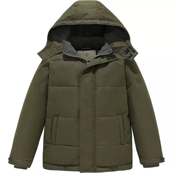 WenVen Boys Winter Fleece Jacket Water Resistant Puffer Coat with HoodArmy Green