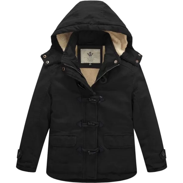 WenVen Girls Winter Sherpa Jacket Thicken Cotton Parka Coat with Removable HoodBlack