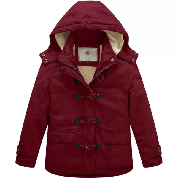 WenVen Girls Winter Sherpa Jacket Thicken Cotton Parka Coat with Removable HoodClaret