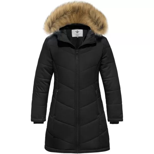 WenVen Girls Winter Warm Fleece Lined Hooded Jacket Water Resistant Puffer CoatBlack