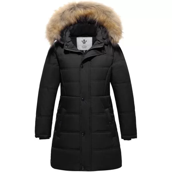 WenVen Girls Winter Warm Fleece Lined Hooded Jacket Water Resistant Puffer CoatDark Black