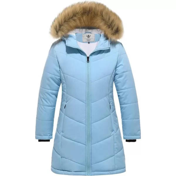 WenVen Girls Winter Warm Fleece Lined Hooded Jacket Water Resistant Puffer CoatLight Blue