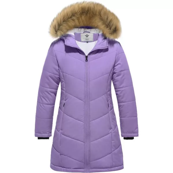 WenVen Girls Winter Warm Fleece Lined Hooded Jacket Water Resistant Puffer CoatPurple