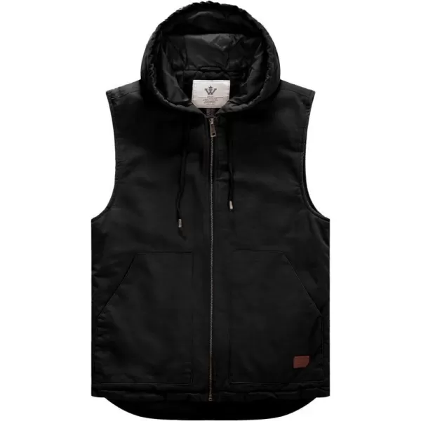 WenVen Mens Quilted Lined Multi Pockets Casual Vest with HoodBlack
