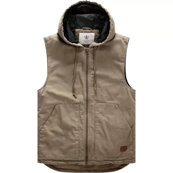WenVen Mens Quilted Lined Multi Pockets Casual Vest with HoodKhaki