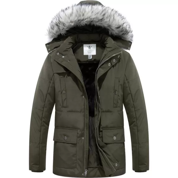WenVen Mens Thicken Puffer Jacket Insulated WaterResistant Warm Winter Coat with HoodArmy Green
