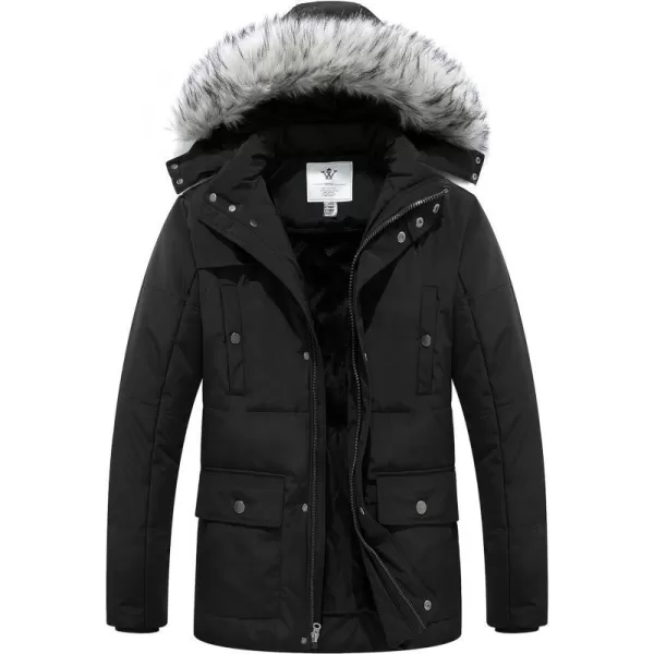 WenVen Mens Thicken Puffer Jacket Insulated WaterResistant Warm Winter Coat with HoodBlack