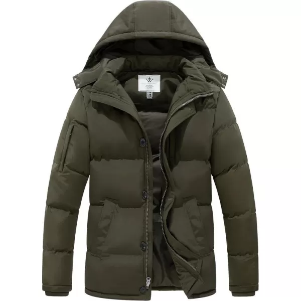 WenVen Mens Warm Puffer Jacket Thicken Padded Winter Coat with Detachable HoodArmy Green