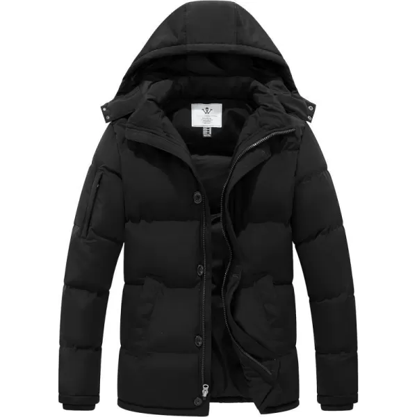 WenVen Mens Warm Puffer Jacket Thicken Padded Winter Coat with Detachable HoodBlack