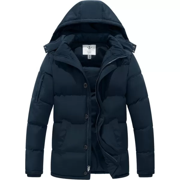 WenVen Mens Warm Puffer Jacket Thicken Padded Winter Coat with Detachable HoodNavy