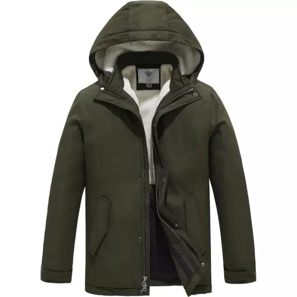 WenVen Mens Winter MidLength Thickened Jacket Waterproof Warm Sherpa Lined Parka Hooded CoatArmy Green