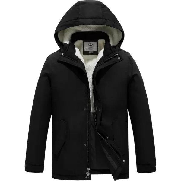 WenVen Mens Winter MidLength Thickened Jacket Waterproof Warm Sherpa Lined Parka Hooded CoatBlack