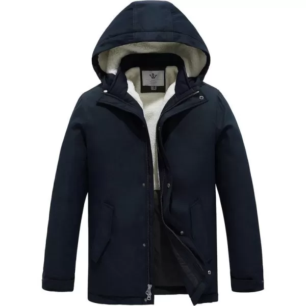 WenVen Mens Winter MidLength Thickened Jacket Waterproof Warm Sherpa Lined Parka Hooded CoatNavy