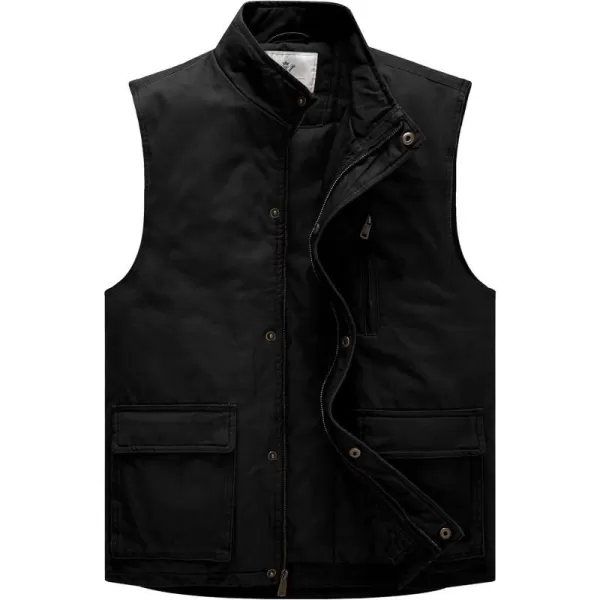 WenVen Mens Winter Warm Quilted Lined Multi Pockets Puffer VestBlack