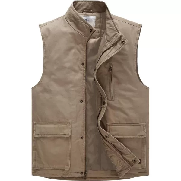 WenVen Mens Winter Warm Quilted Lined Multi Pockets Puffer VestKhaki