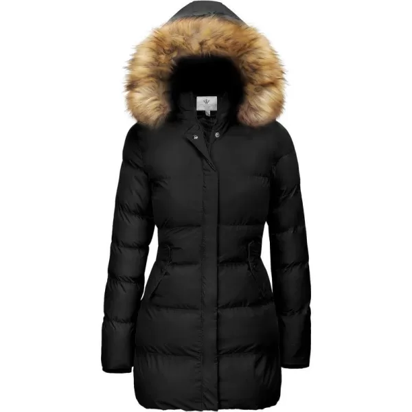 WenVen Womens Bulky Winter Thicken Jacket with Fur Trim Hood BlackMWenVen Womens Bulky Winter Thicken Jacket with Fur Trim Hood BlackM