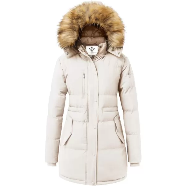 WenVen Womens Parka Winter Coats Warm Puffer Jacket with Removable Fur HoodBeige