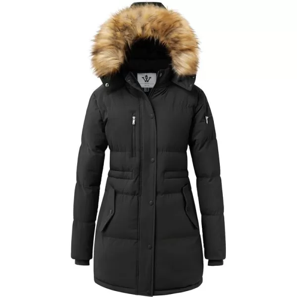 WenVen Womens Parka Winter Coats Warm Puffer Jacket with Removable Fur HoodBlack