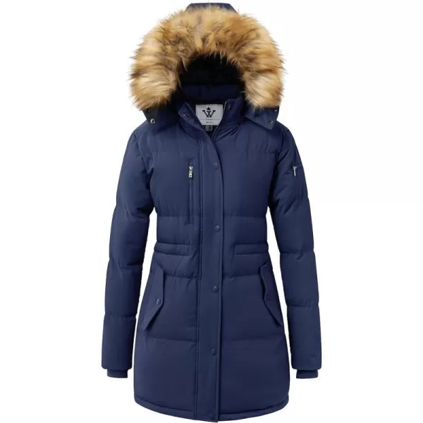 WenVen Womens Parka Winter Coats Warm Puffer Jacket with Removable Fur HoodNavy