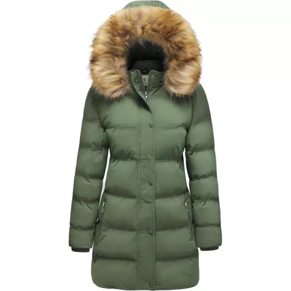 WenVen Womens Winter Long Puffer Coat Parka Jacket with Faux Fur Removable HoodArmy Green