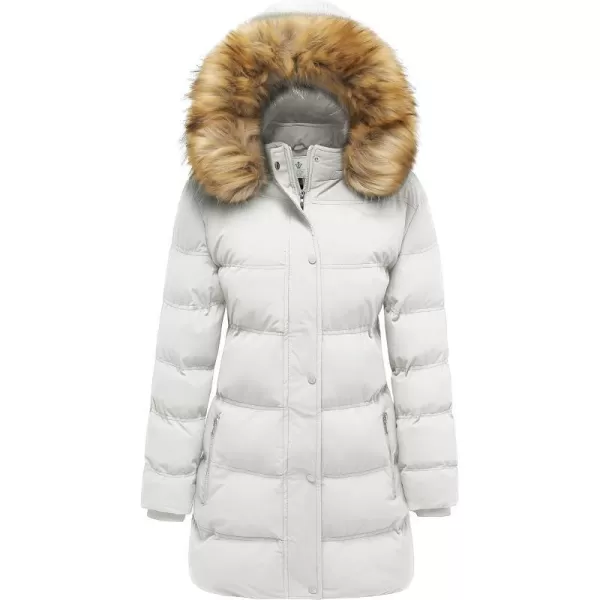 WenVen Womens Winter Long Puffer Coat Parka Jacket with Faux Fur Removable HoodWhite