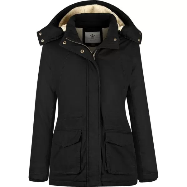 WenVen Womens Winter Warm Sherpa Lined Jacket Heavy Parka Coat with HoodBlack