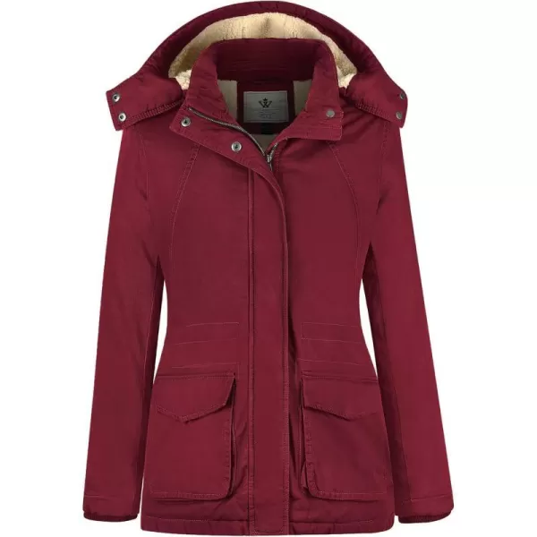 WenVen Womens Winter Warm Sherpa Lined Jacket Heavy Parka Coat with HoodClaret