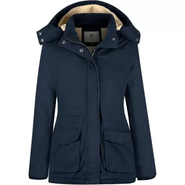 WenVen Womens Winter Warm Sherpa Lined Jacket Heavy Parka Coat with HoodNavy