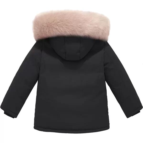 WenVen Girls Winter Thick Jacket Waterproof Warm Down Coat Detachable Hat Parka JacketBlack