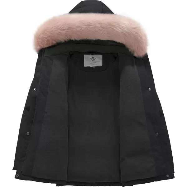 WenVen Girls Winter Thick Jacket Waterproof Warm Down Coat Detachable Hat Parka JacketBlack
