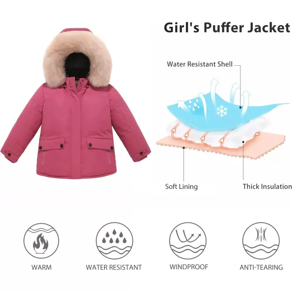 WenVen Girls Winter Thick Jacket Waterproof Warm Down Coat Detachable Hat Parka JacketPink