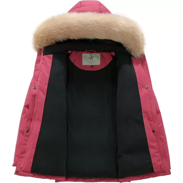 WenVen Girls Winter Thick Jacket Waterproof Warm Down Coat Detachable Hat Parka JacketPink