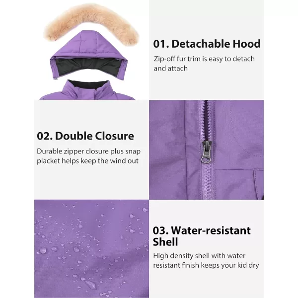 WenVen Girls Winter Thick Jacket Waterproof Warm Down Coat Detachable Hat Parka JacketPurple