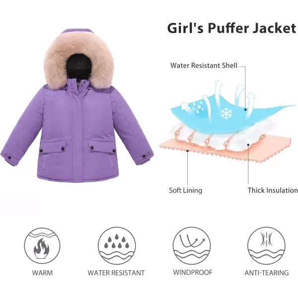 WenVen Girls Winter Thick Jacket Waterproof Warm Down Coat Detachable Hat Parka JacketPurple
