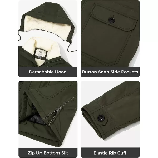 WenVen Mens Winter Thickened Warm Sherpa Lined Parka Jacket Waterproof CoatArmy Green