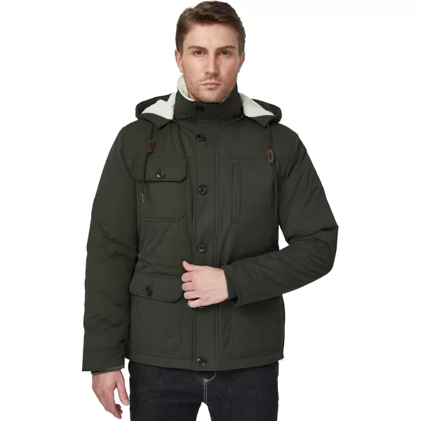 WenVen Mens Winter Thickened Warm Sherpa Lined Parka Jacket Waterproof CoatArmy Green